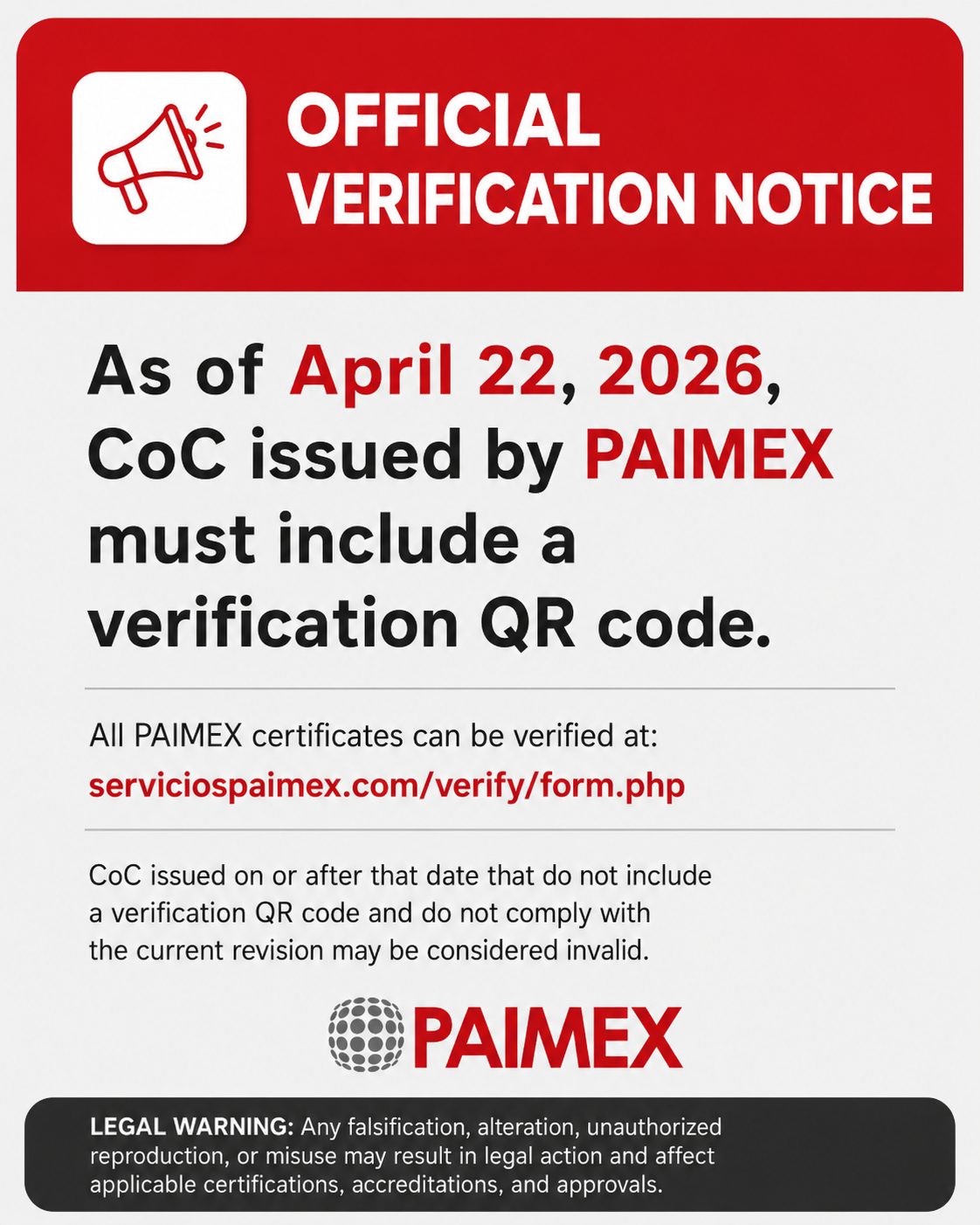 PAIMEX Official Verification Notice
